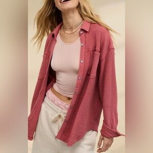 Aerie Anytime Waffle Oversized Long Sleeve Button Up 🌟 Set available🌟